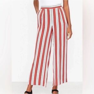 LOFT Red and White Striped Wide Leg Pants